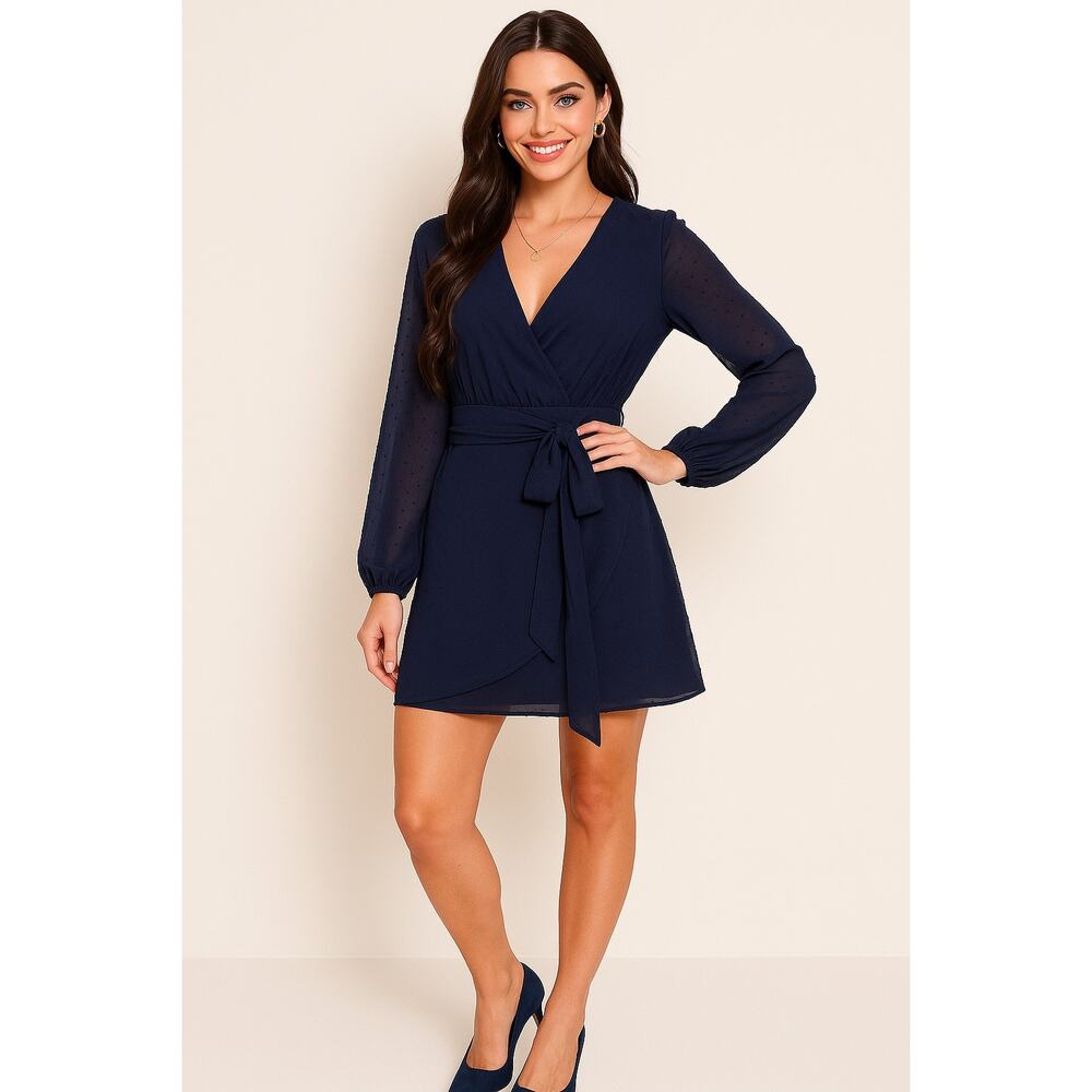 Navy Showpo Swiss Dot Mini Dress - Size 2